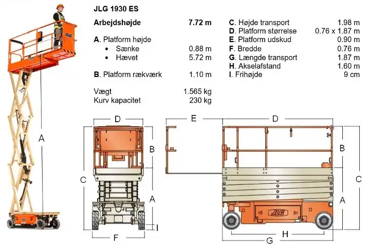 JLG 1930ES specifikationer